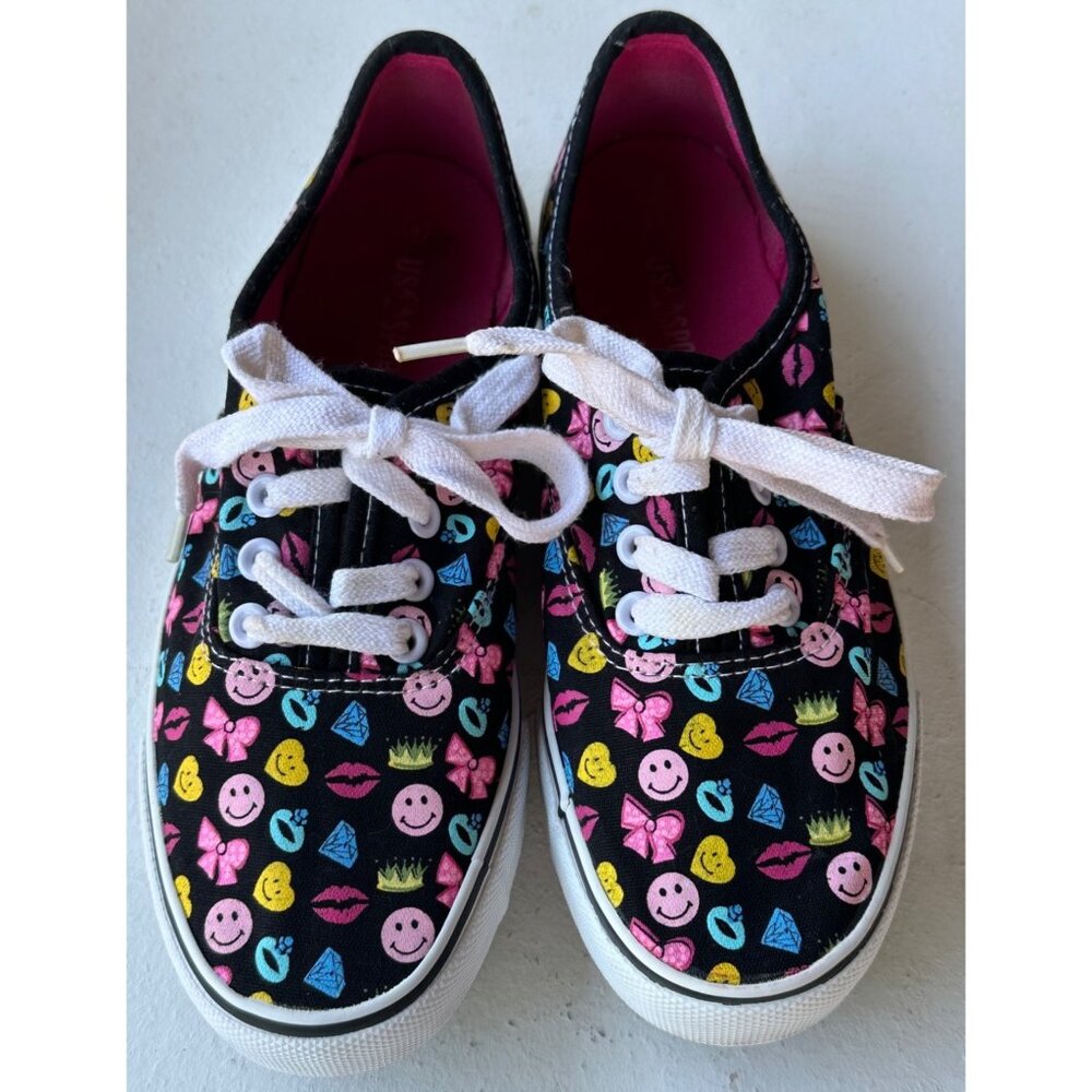 US Sports Emoji Theme Canvas Lace-up Sneakers Women's Size 8